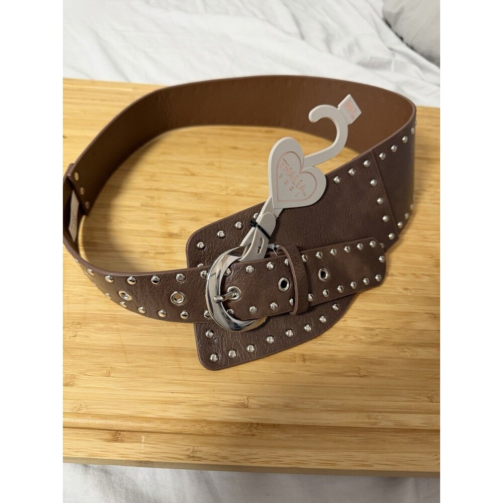 Thalia Sodi M/L Brown Wide Waist Belt Studded Grommet Corset Statement NWT
